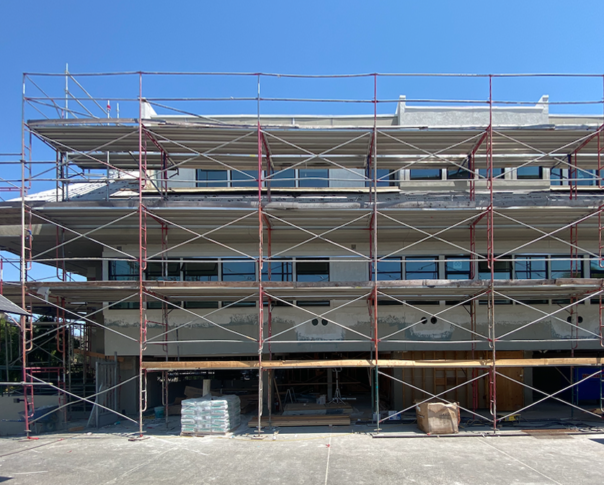 adaptive re-use, office conversion, 3301 Kerner, under construction, exterior scaffolding<br /><small></small>