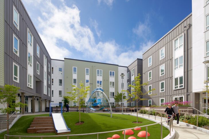 Courtyard, Playground, 4840 Mission Street, VMWP, Islais Place, Affordable Family Housing<br /><small>Photography: Keith Baker</small>