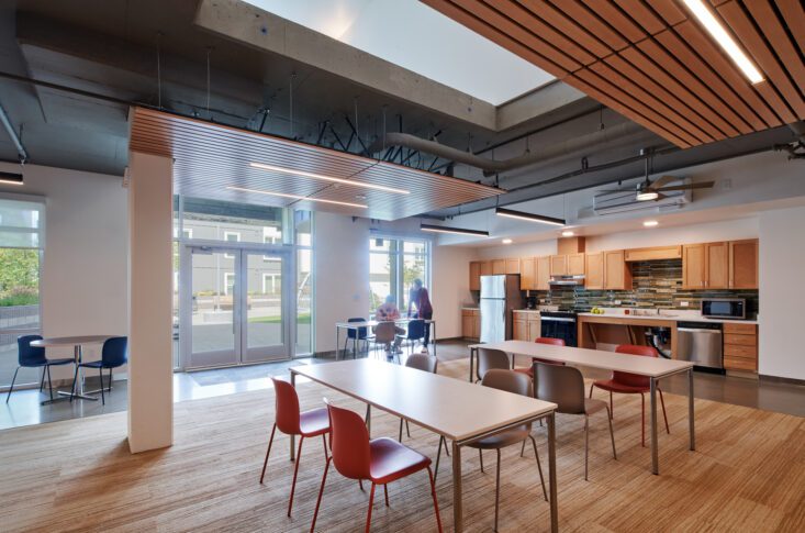 Community Room, 4840 Mission Street, Affordable Family Housing, VMWP, Islais Place<br /><small>Photography: Keith Baker</small>